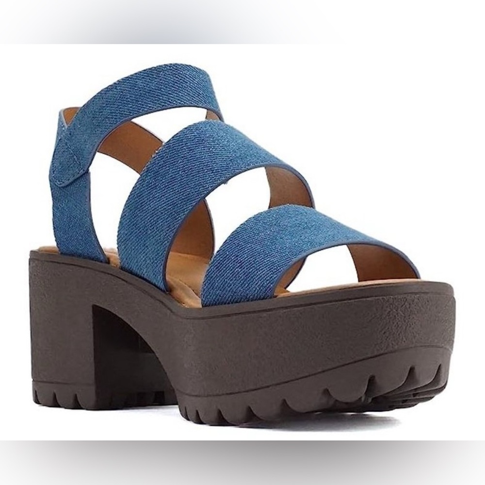 NWOT Soda ACCOUNT Women's Open Toe Block Heel Platform Sandals Denim Blue, Sz 10 - Picture 3 of 7